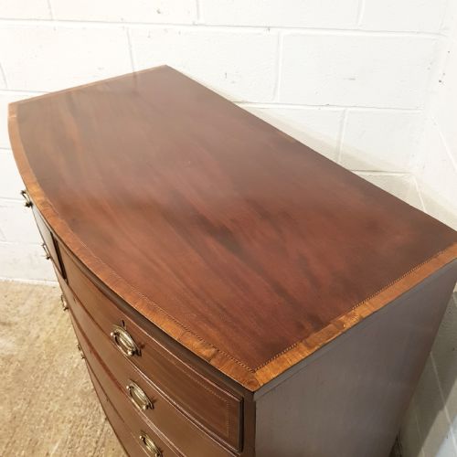 fig 1. ANTIQUE 18TH CENTURY MAHOGANY INLAID BOW FRONT CHEST OF DRAWERS C1780