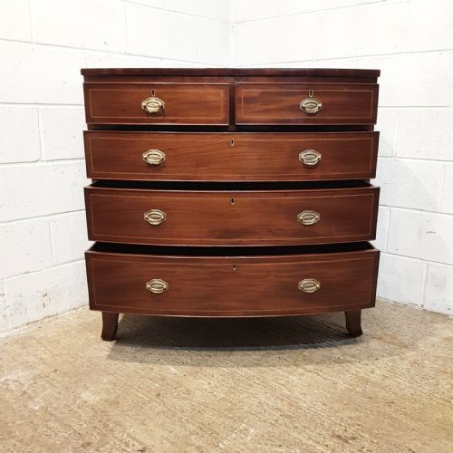 fig 2. ANTIQUE 18TH CENTURY MAHOGANY INLAID BOW FRONT CHEST OF DRAWERS C1780