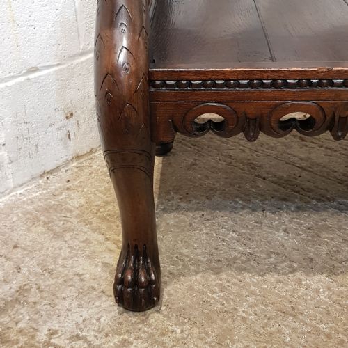fig 2. ANTIQUE VICTORIAN CARVED OAK HALL BENCH C1880