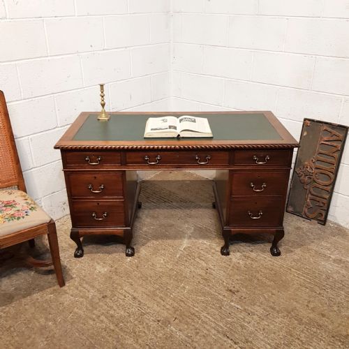 Antique Edwardian Mahogany Twin Pedestal  Leather Topped Desk C1900