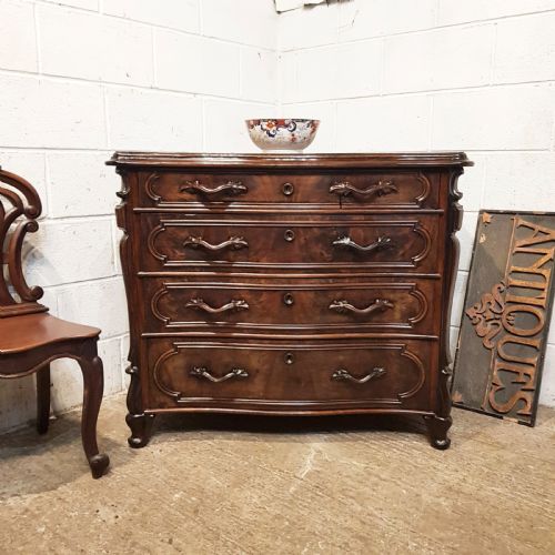 ANTIQUE FRENCH WALNUT SERPENTINE CHEST OF DRAWERS C1900