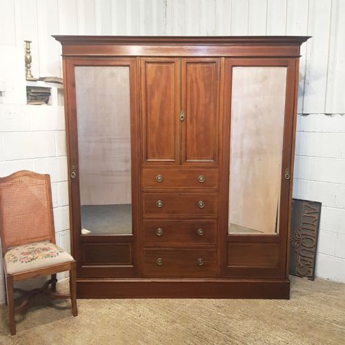 Antique Edwardian. Ahogany Triple Wardrobe Compactum C1900