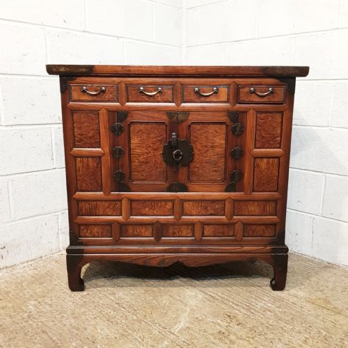 fig 1. ANTIQUE CHINESE ELM & BURR ELM SIDE CABINET C1910
