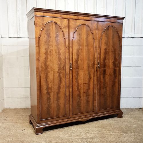 fig 1. ANTIQUE BURR WALNUT TRIPLE WARDROBE C1920