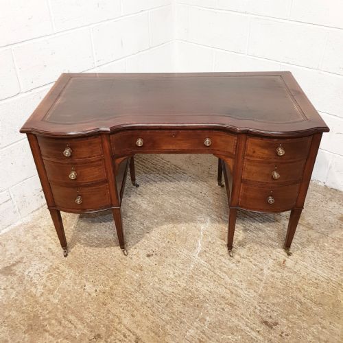 ANTIQUE EDWARDIAN REGENCY MAHOGANY SERPENTINE FRONT WRITING DESK C1900 - ADDITIONAL PHOTO 9
