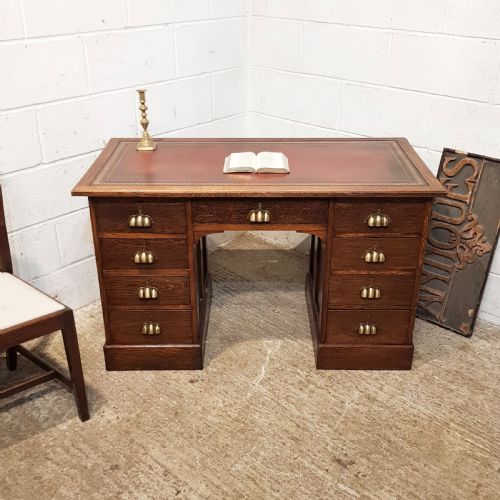 Antique Victorian Oak Twin Pedestal Desk C1890