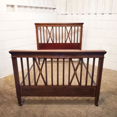 fig 1. ANTIQUE EDWARDIAN MAHOGANY INLAID DOUBLE BED C1900