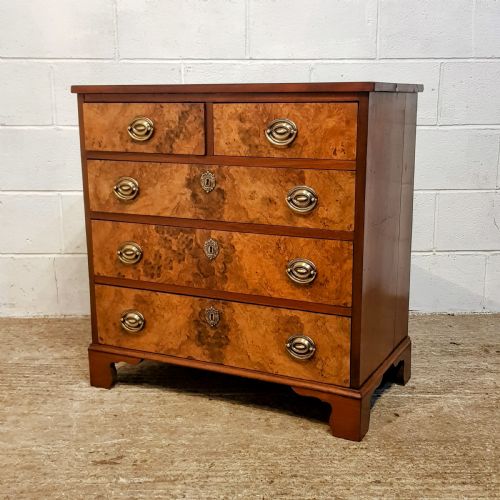 fig 2. AN ANTIQUE DWARF WALNUT AND BURR WALNUT CHEST OF DRAWERS C1900