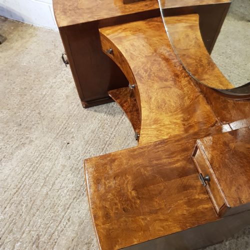 fig 2. AN ANTIQUE BURR WALNUT ART DECO DRESSING TABLE AND STOOL C1920