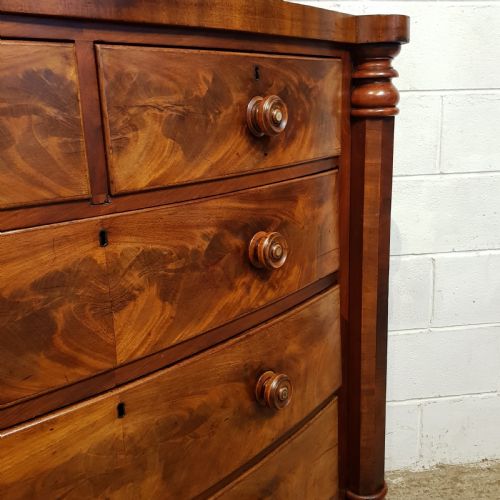 AN ANTIQUE VICTORIAN MAHOGANY BOW FRONTED SCOTCH CHEST C1840 - ADDITIONAL PHOTO 5