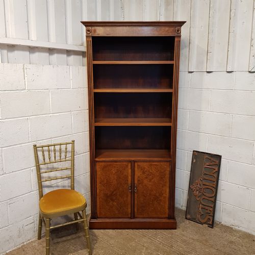 An Antique Walnut Tall Narrow Open Bookcase or Cupboard C1920