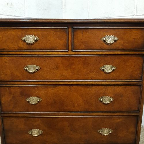 fig 1. AN ANTIQUE 4 HEIGHT BURR WALNUT CHEST OF DRAWERS C1920