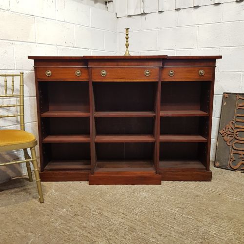 An Antique Early Victorian Mahogany Breakfront Open Bookcase C1850