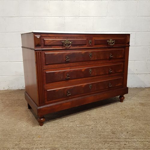 fig 1. AN ANTIQUE FRENCH MARBLE TOPPED WALNUT CHEST OF DRAWERS C1900