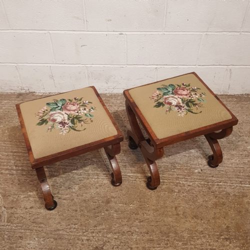 fig 2. AN ANTIQUE PAIR OF WALNUT STOOLS C1880