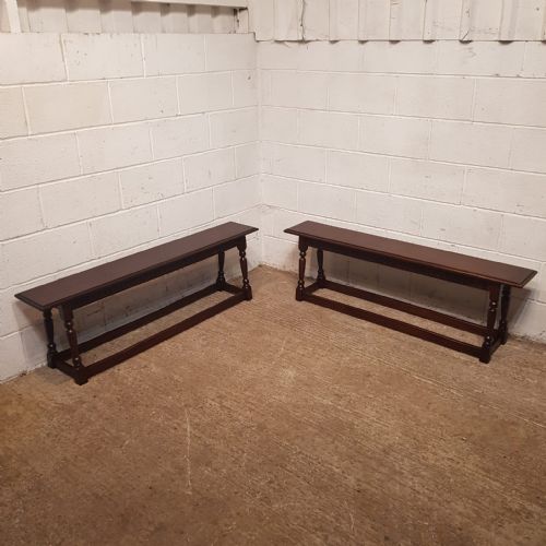 A PAIR OF ANTIQUE OAK BENCHES C1920 - ADDITIONAL PHOTO 5