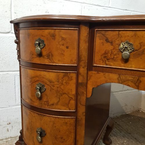 fig 2. AN ANTIQUE BURR WALNUT TWIN PEDESTAL DESK C1920