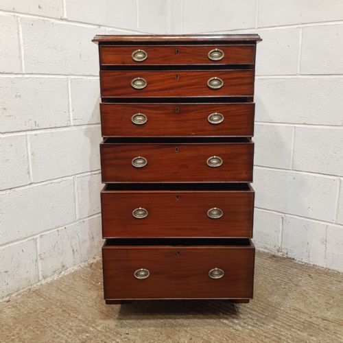 AN ANTIQUE TALL NARROW MAHOGANY CHEST OF DRAWERS C1890 - ADDITIONAL PHOTO 5