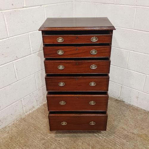 AN ANTIQUE TALL NARROW MAHOGANY CHEST OF DRAWERS C1890 - ADDITIONAL PHOTO 7