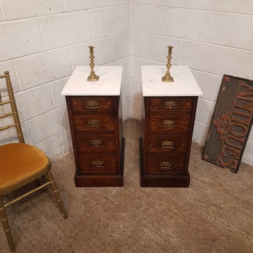 fig 1. A PAIR OF ROSEWOOD BEDSIDE CHESTS WITH MARBLE TOPS C1880