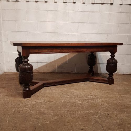 fig 2. AN ANTIQUE OAK REFECTORY DINING TABLE C1920 SEATS UP TO 8