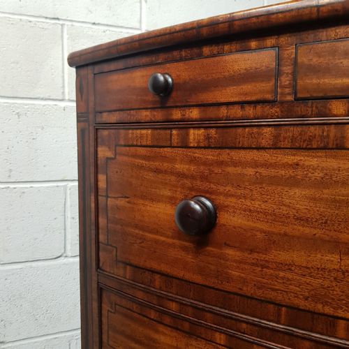 fig 1. A VICTORIAN BOW FRONTED MAHOGANY WITH EBONY STRING SECRETAIRE CHEST OF DRAWERS C1850