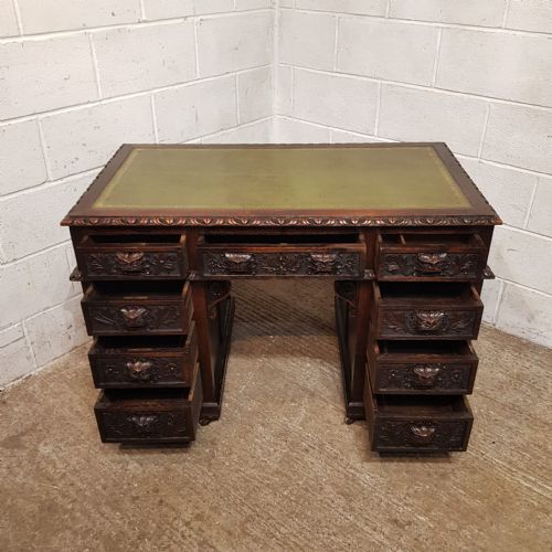 A VICTORIAN GREEN MAN CARVED OAK TWIN PEDESTAL DESK C1880 - ADDITIONAL PHOTO 3