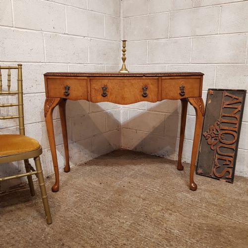 A BOW FRONTED BURR WALNUT CONSOLE TABLE C1920 - ADDITIONAL PHOTO 10