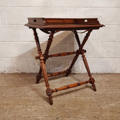 AN ANTIQUE WALNUT BUTLERS TRAY ON ORIGINAL STAND C1890 - ADDITIONAL PHOTO 1