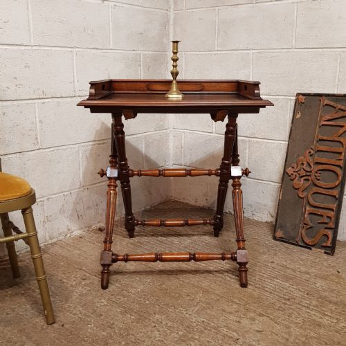 AN ANTIQUE WALNUT BUTLERS TRAY ON ORIGINAL STAND C1890 - ADDITIONAL PHOTO 4