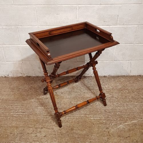 AN ANTIQUE WALNUT BUTLERS TRAY ON ORIGINAL STAND C1890 - ADDITIONAL PHOTO 5