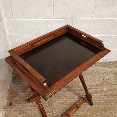 AN ANTIQUE WALNUT BUTLERS TRAY ON ORIGINAL STAND C1890 - ADDITIONAL PHOTO 10