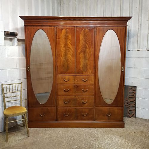 An Edwardian Mahogany Triple Wardrobe C1900