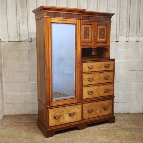 AN EDWARDIAN WALNUT AND ASH COMBINATION WARDROBE C1900 - ADDITIONAL PHOTO 1