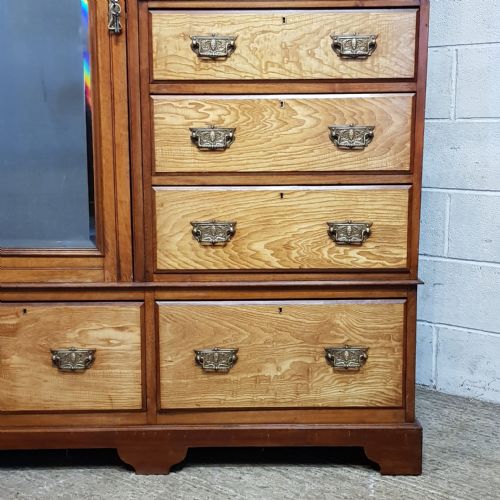 AN EDWARDIAN WALNUT AND ASH COMBINATION WARDROBE C1900 - ADDITIONAL PHOTO 2