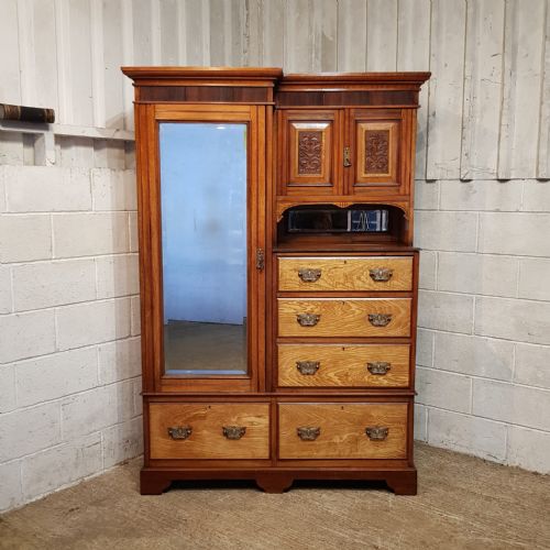 AN EDWARDIAN WALNUT AND ASH COMBINATION WARDROBE C1900 - ADDITIONAL PHOTO 3