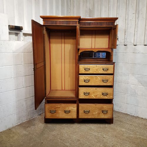 AN EDWARDIAN WALNUT AND ASH COMBINATION WARDROBE C1900 - ADDITIONAL PHOTO 4