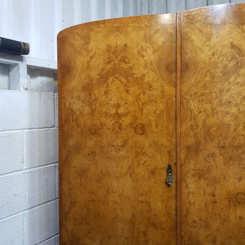 A BURR WALNUT ART DECO BOW FRONTED TRIPLE WARDROBE C1920 - ADDITIONAL PHOTO 1