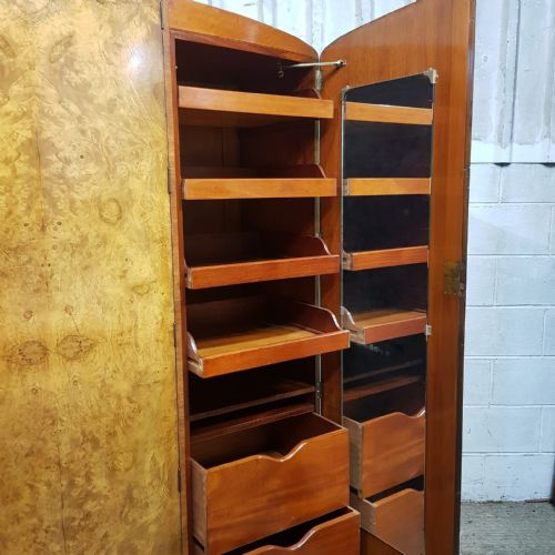 A BURR WALNUT ART DECO BOW FRONTED TRIPLE WARDROBE C1920 - ADDITIONAL PHOTO 3