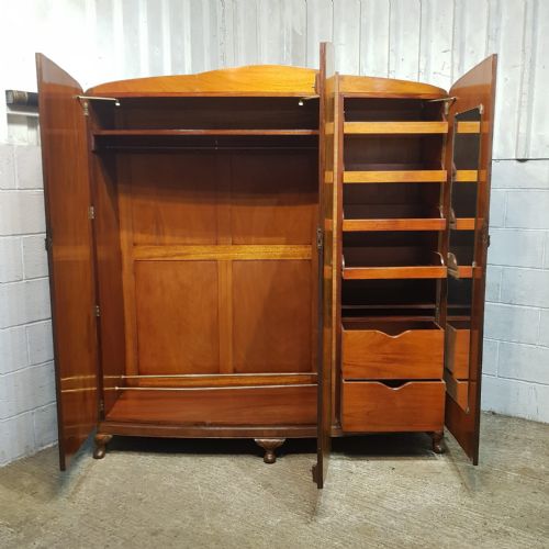 A BURR WALNUT ART DECO BOW FRONTED TRIPLE WARDROBE C1920 - ADDITIONAL PHOTO 6