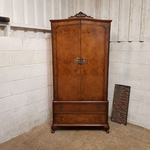 A GENTLEMAN'S BURR WALNUT FITTED WARDROBE C1920