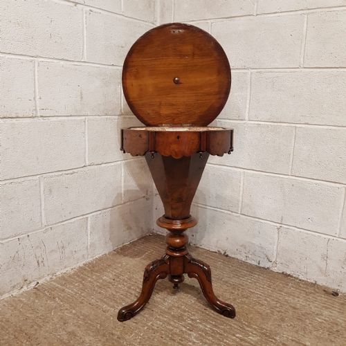 A VICTORIAN BURR WALNUT TRUMPET WORK BOX C1870 - ADDITIONAL PHOTO 1