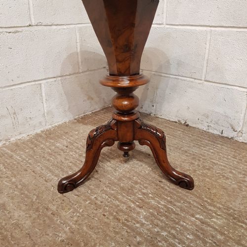 A VICTORIAN BURR WALNUT TRUMPET WORK BOX C1870 - ADDITIONAL PHOTO 3