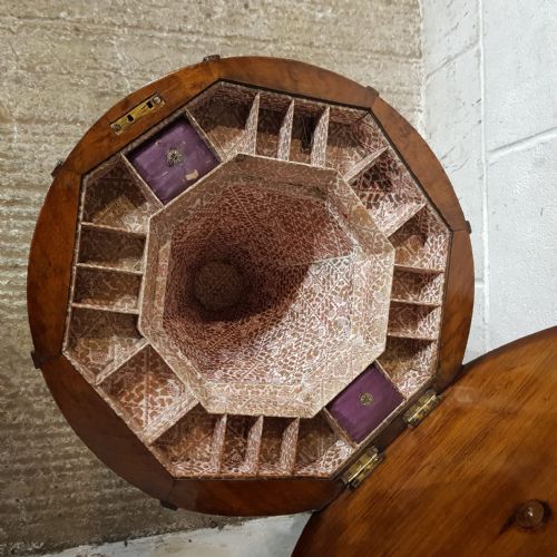 A VICTORIAN BURR WALNUT TRUMPET WORK BOX C1870 - ADDITIONAL PHOTO 4
