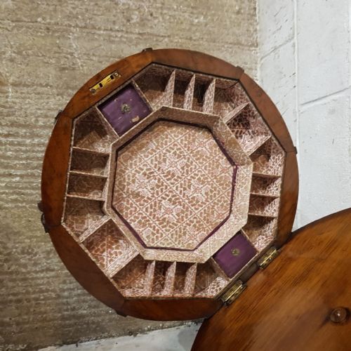 A VICTORIAN BURR WALNUT TRUMPET WORK BOX C1870 - ADDITIONAL PHOTO 5