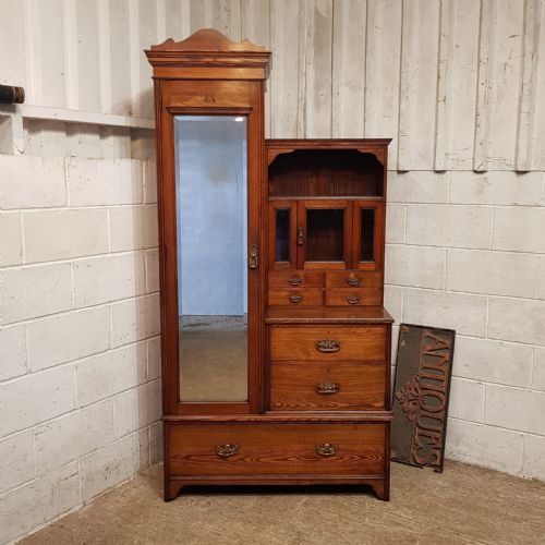 AN ASH LATE VICTORIAN COMBINATION WARDROBE C1900