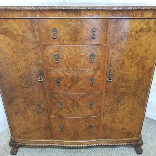 A BURR WALNUT SERPENTINE FRONTED TALL BOY C1920 - ADDITIONAL PHOTO 5