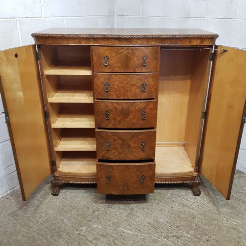 A BURR WALNUT SERPENTINE FRONTED TALL BOY C1920 - ADDITIONAL PHOTO 6