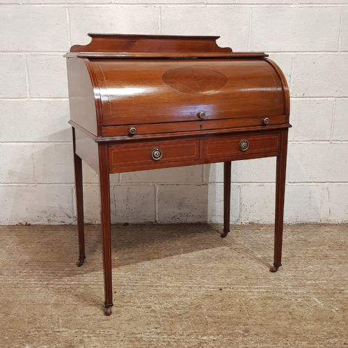 AN EDWARDIAN BARREL FRONTED DESK C1900 - ADDITIONAL PHOTO 2