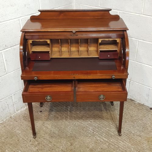AN EDWARDIAN BARREL FRONTED DESK C1900 - ADDITIONAL PHOTO 6
